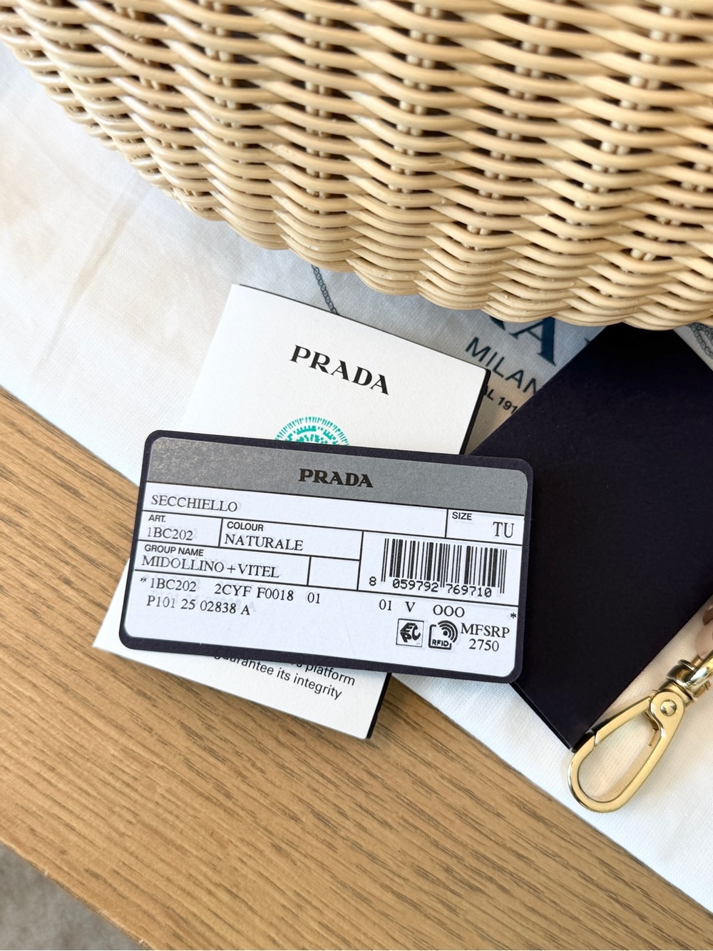 PRADA Wicker and Leather Arqué Top Handle Bag - Picture 16 of 16